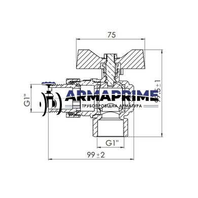 Кран латунный муфтовый с американкой угловой SD Forte ВН Ду25 Ру40