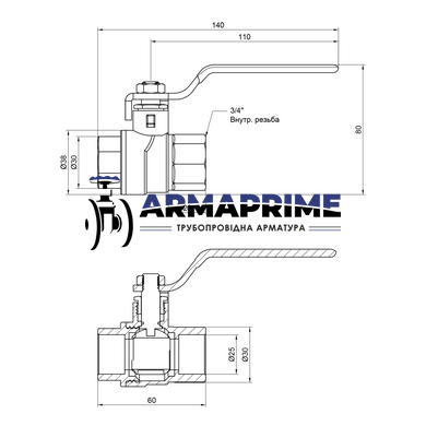 Кран латунный муфтовый ВВ Thermo Alliance Ду20 Ру40