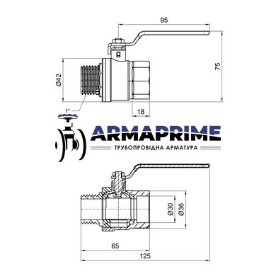 Кран латунный муфтовый ВН (газ) SD Plus Ду25 Ру30