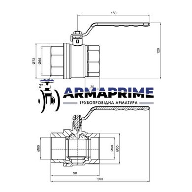 Кран латунный муфтовый ВВ (газ) SD Plus Ду50 Ру40