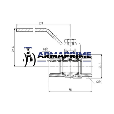Кран латунний муфтовий ВВ (газ) Thermo Alliance Ду32 Ру40