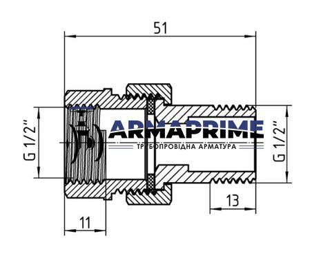 Американка никелированная латунная прямая (под прокладку) Ду15 (1/2") ВН