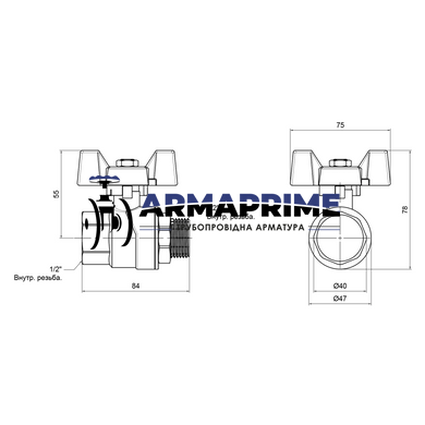 Кран латунный муфтовый ВН Thermo Alliance Ду15 Ру40