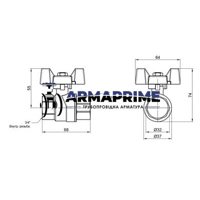 Кран латунный муфтовый ВВ (газ) SD Forte Ду25 Ру40