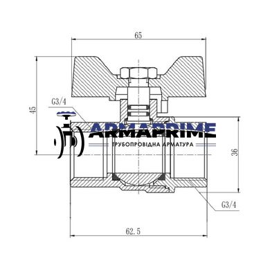 Кран латунный муфтовый ВВ (газ) SD Forte Ду20 Ру40