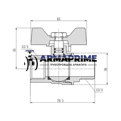 Кран латунный муфтовый ВН (газ) SD Forte Ду20 Ру40