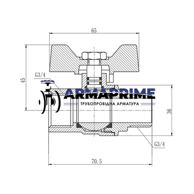Кран латунний муфтовий ВН (газ) Thermo Alliance Ду20 Ру40