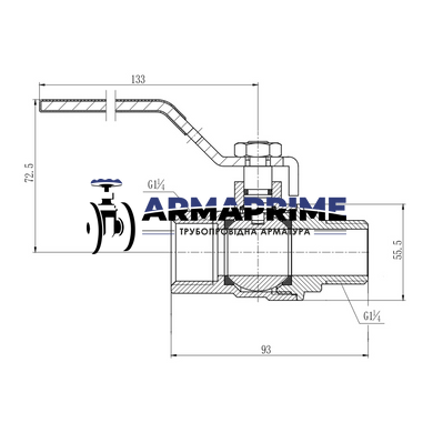 Кран латунний муфтовий ВЗ (газ) Thermo Alliance Ду32 Ру40