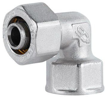 Кут латунний 20х1/2"В нікельований для металопласт. труб SD156W2015 SD Plus