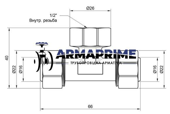 Тройник латунный 20х3/4"Вх20 никель для металопласт. труб SD159W202020 Thermo Alliance